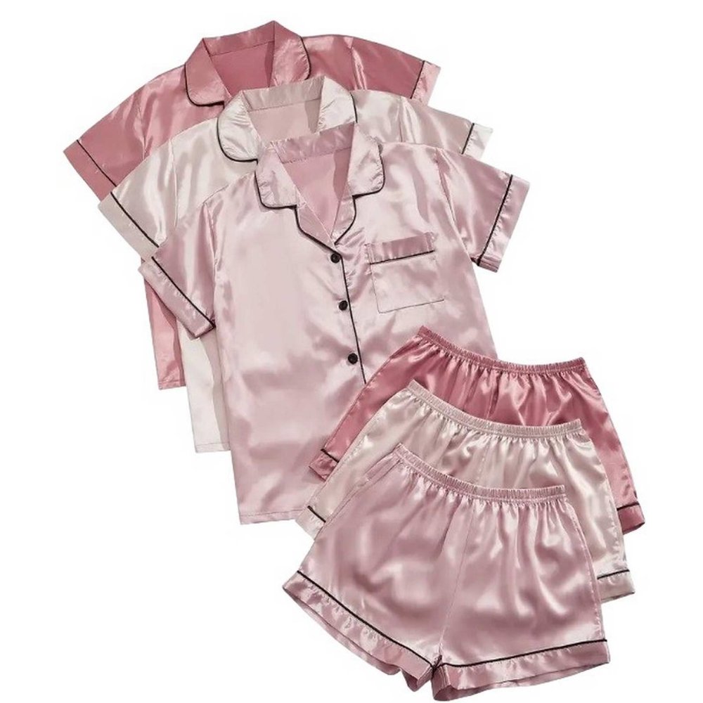 Satin-like/Shinny Pajama/Lounge Set of 1 Top and 1 Short CHOICE of Colors XL